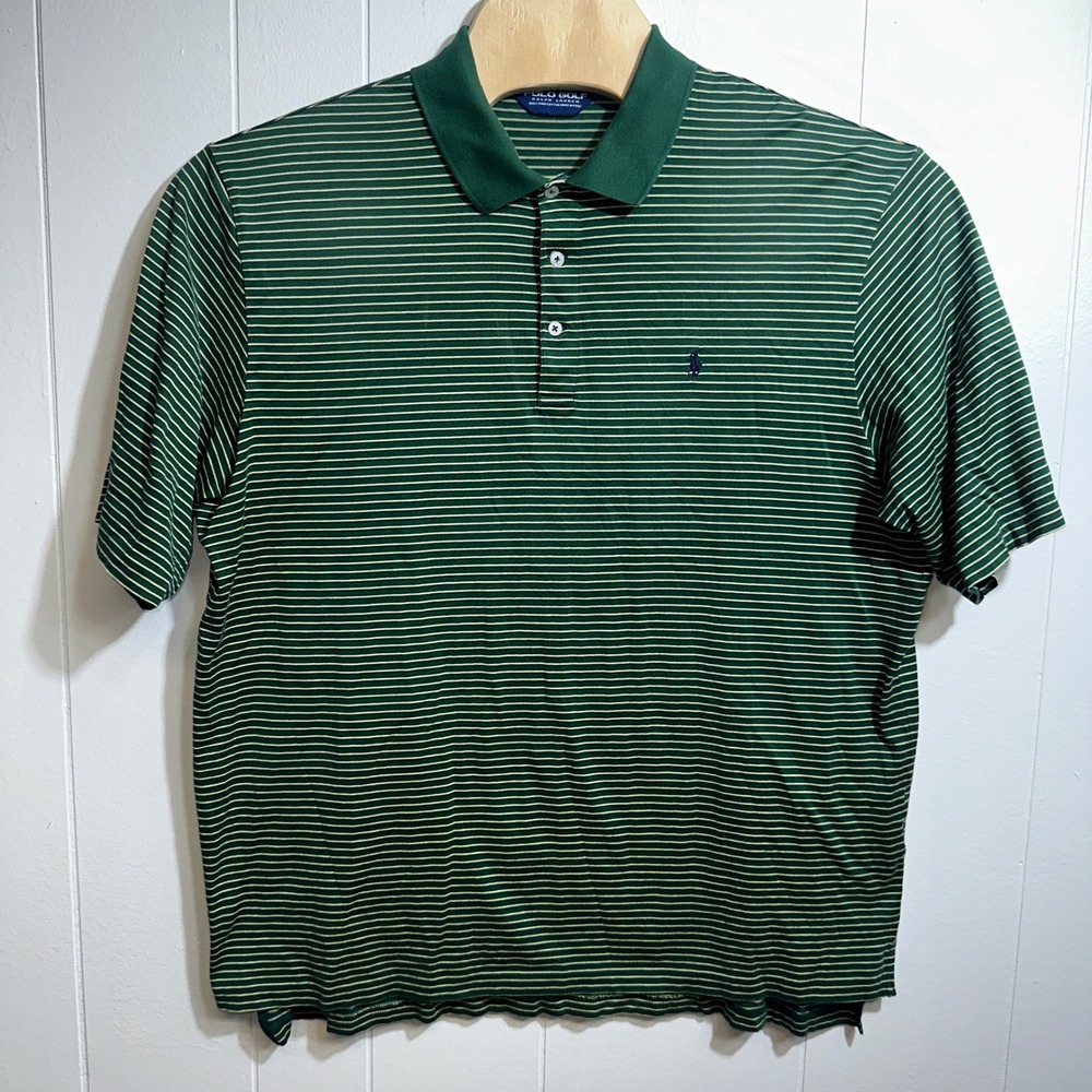 Polo Golf Ralph Lauren Mens XL Green Striped Pima Cotton Polo Shirt The Lakes